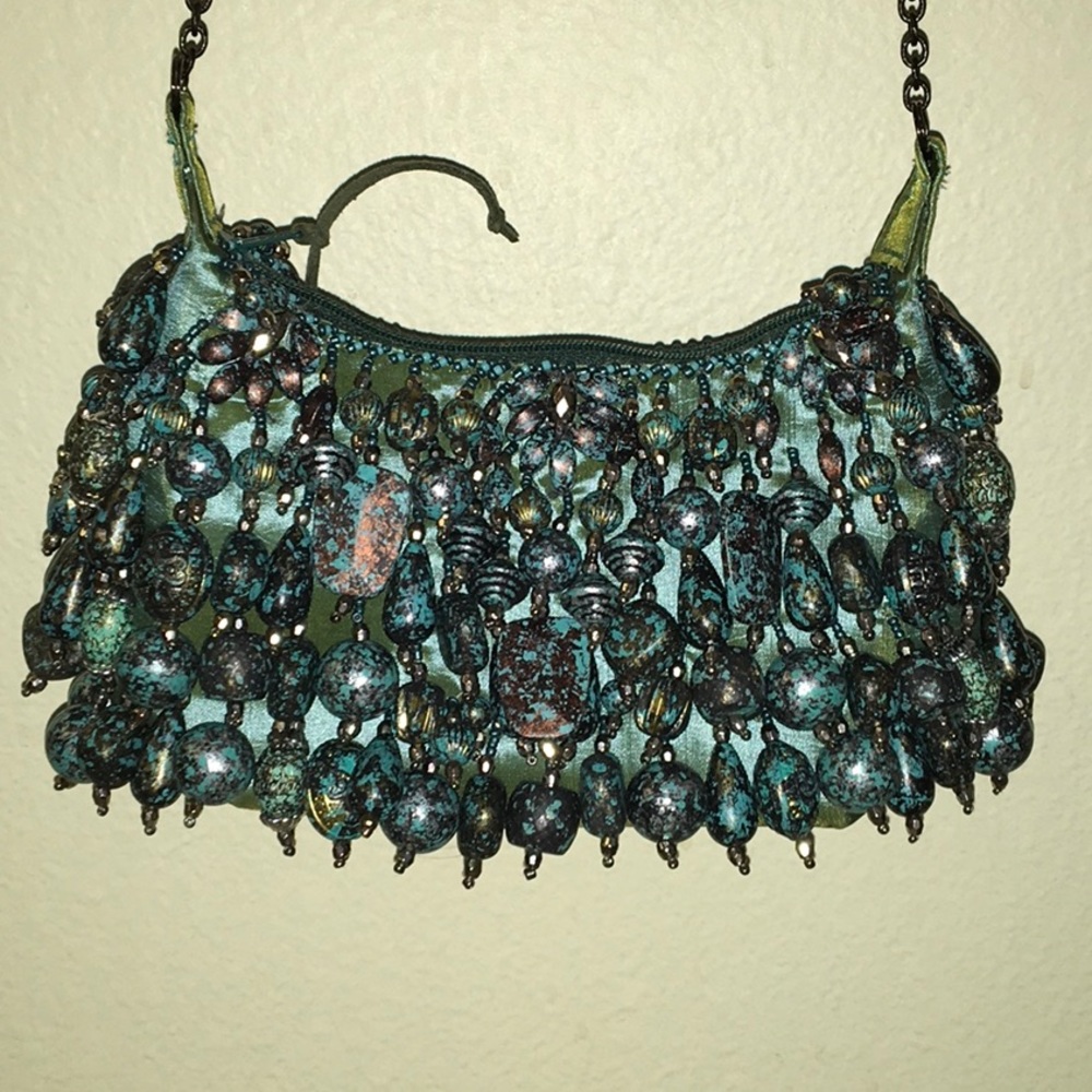 Mary Frances Mini Turquoise Colored Beaded Handbag